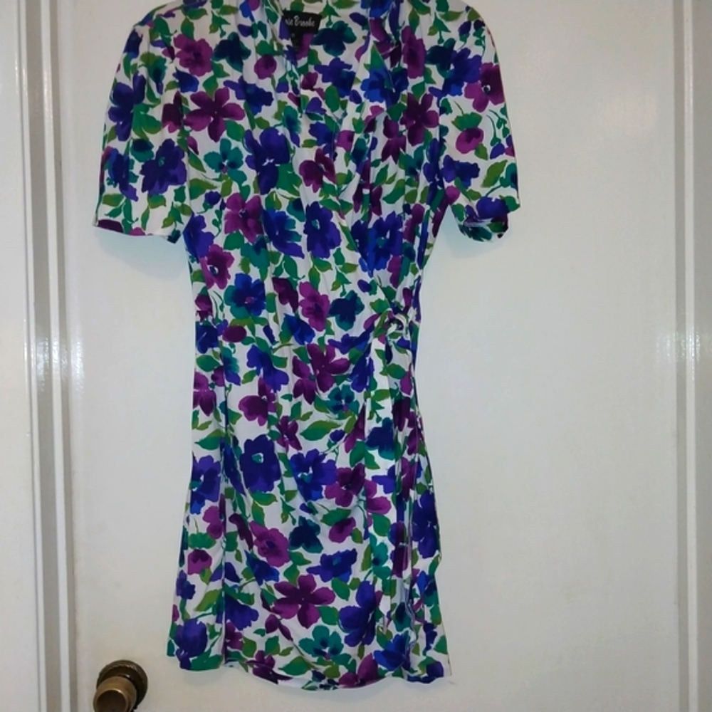 Vibrant Floral Mini Dress in Purple and Blue